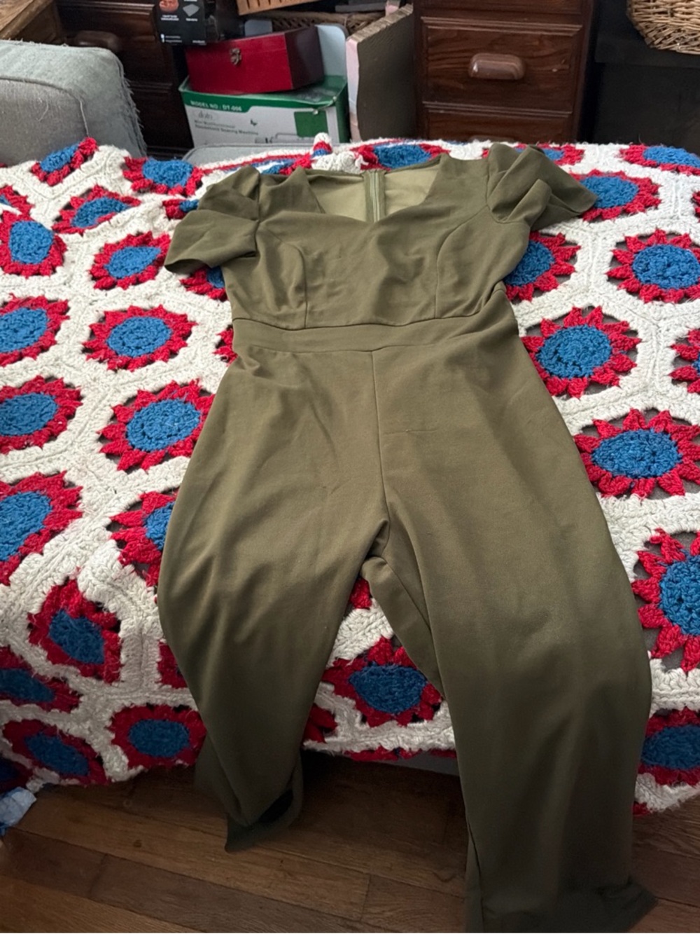 Source Unknown Olive Short-Sleeve Tailored Jumpsuit